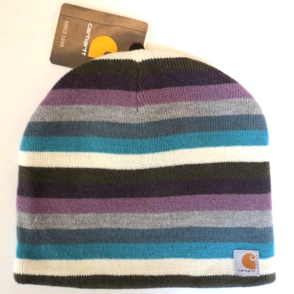 Carhartt Beanie Fleece Lined Purple & Teal Stripes main image 4